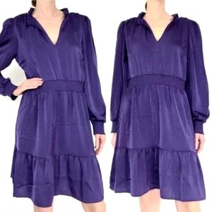Lucky Brand Satin Ruffle V Neck Dress in Parachute Purple Size Large NWT